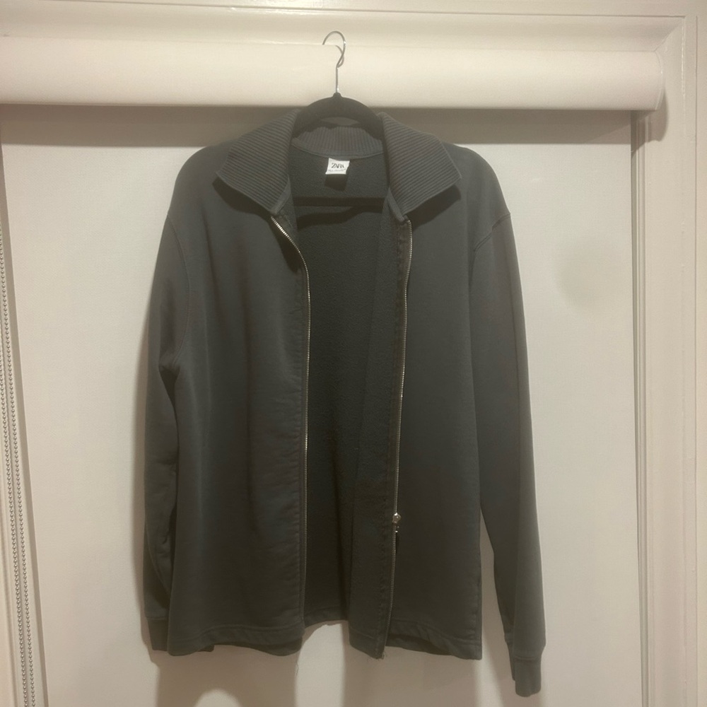 Men's Zara Zip-Front Rib Collar Sweater - Charcoal